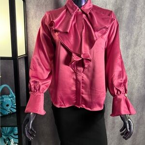 Fuchsia Ruffled Bell Sleeved Blouse